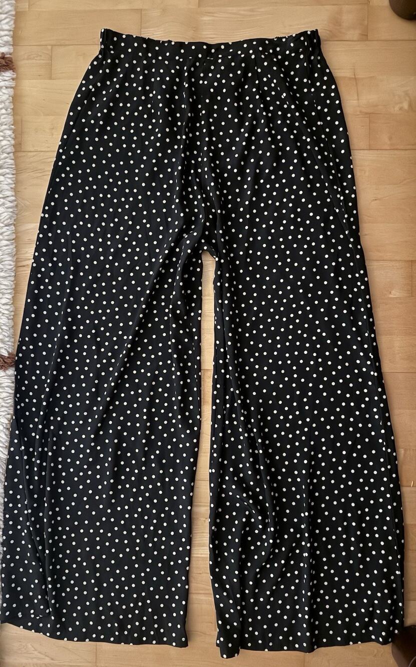 vtg victoria secret Silky Polyester Black White Polka Dot Wide Pants Gold tag S